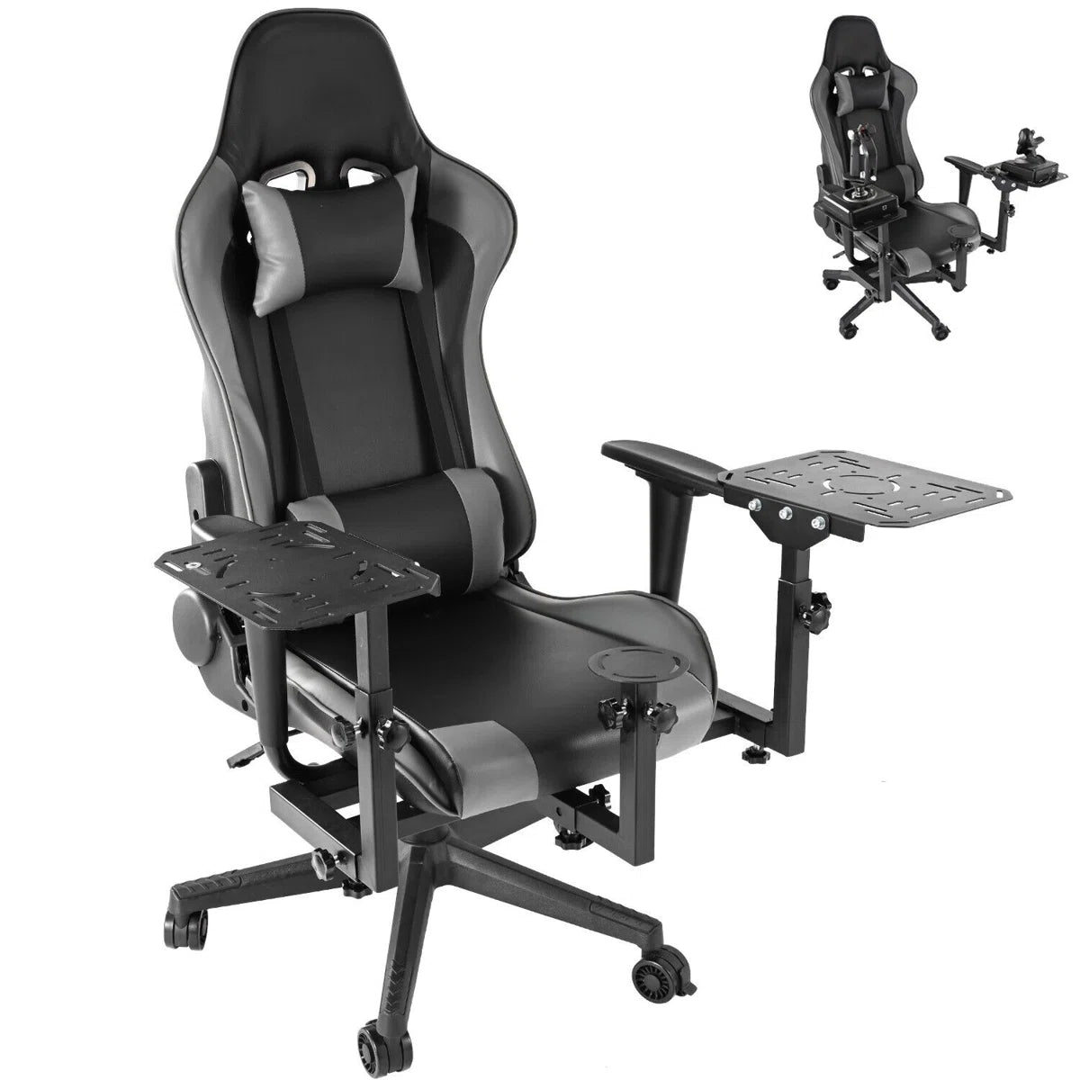 Anman Adjustable Reclining Ergonomic Faux Leather Swiveling PC & Racing Game Chair in Gray/Black