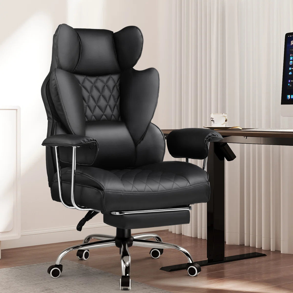 Volvor Big And Tall Gaming Chair With Pocket Spring Lumbar Support, Ergonomic Office Chair With Footrest, Executive Desk Chair With Outward Fixed Soft Armrests, Computer Chair With High Back