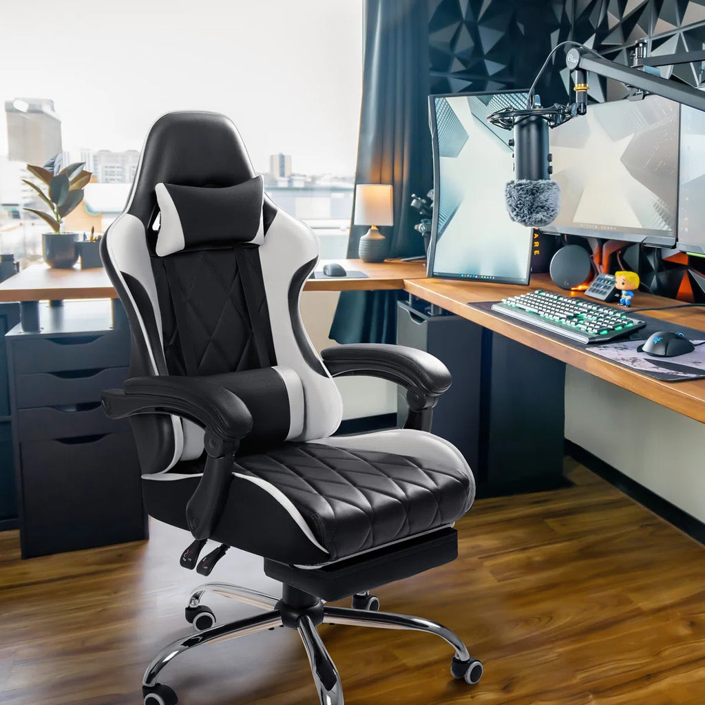 Volvor  Reclining Ergonomic Faux Leather Swiveling PC & Racing Game Chair with Footrest