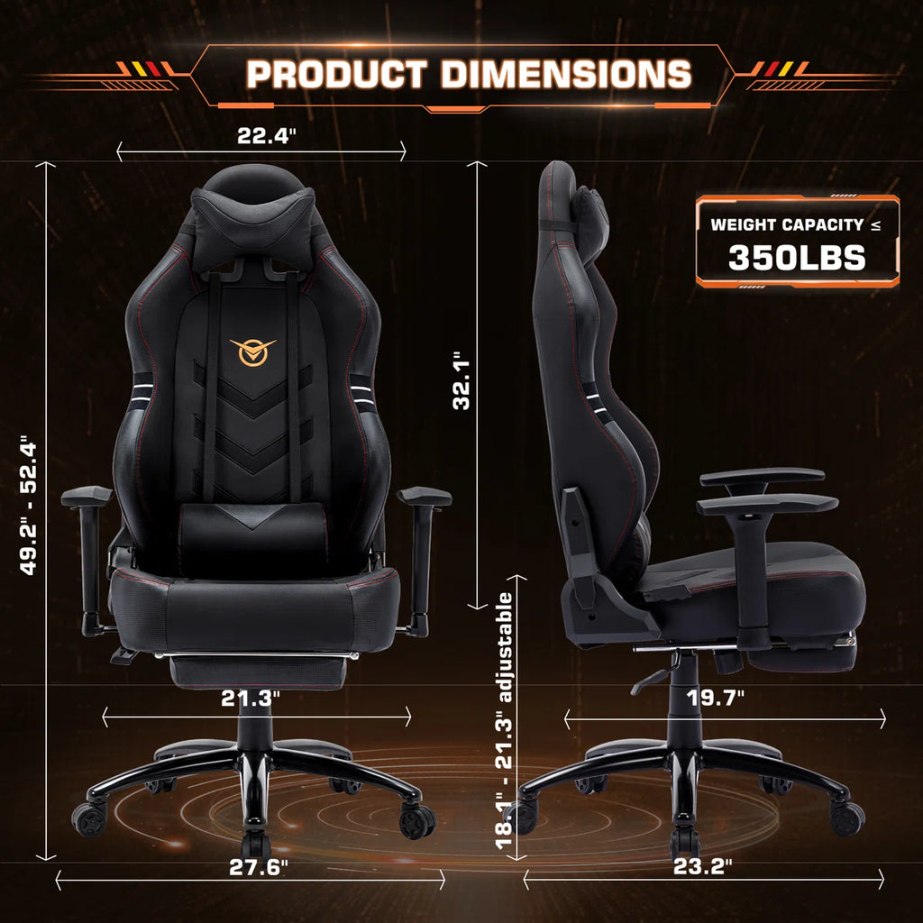 Volvor Danetta Big and Tall PU Leather Wide Back Ergonomic Gaming Chair with Retractable Footrest