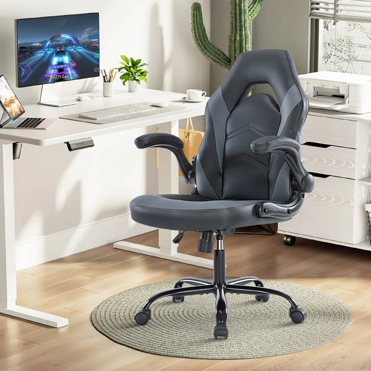 Denesha Adjustable Reclining Ergonomic Faux Leather Swiveling PC & Racing Game Chair