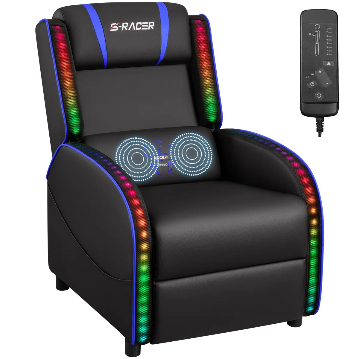 Volvor Faux Leather PC & Racing Game Chair with RGB LED Lights and Massage Lumbar Support