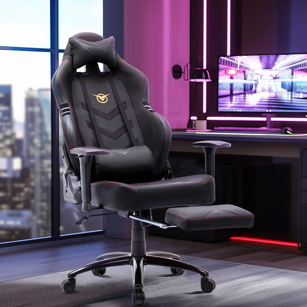 Volvor Danetta Big and Tall PU Leather Wide Back Ergonomic Gaming Chair with Retractable Footrest