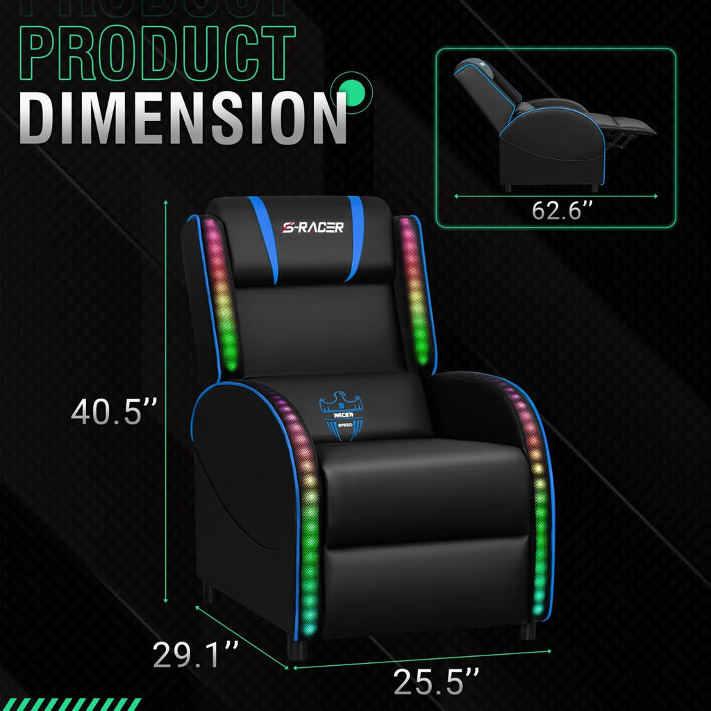 Volvor Faux Leather PC & Racing Game Chair with RGB LED Lights and Massage Lumbar Support