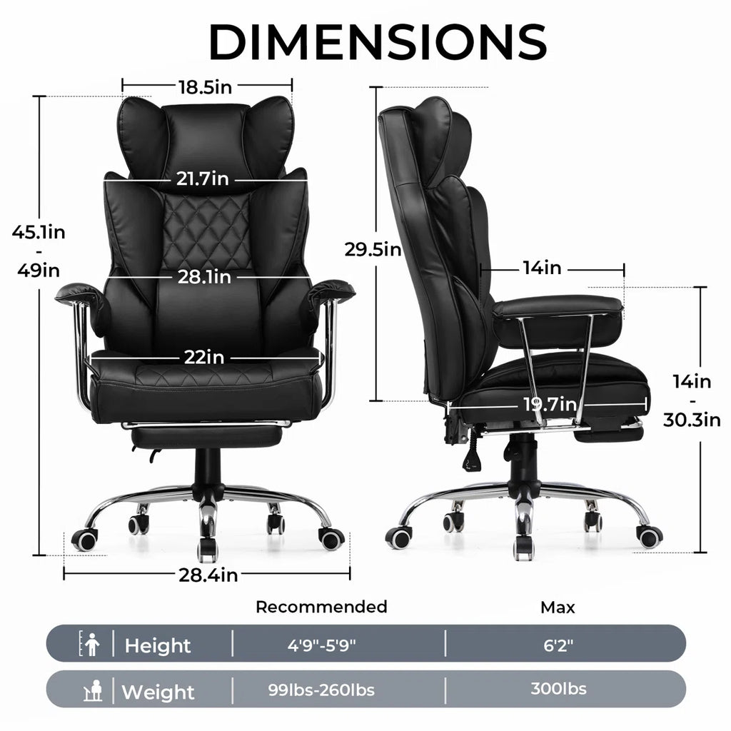 Volvor Big And Tall Gaming Chair With Pocket Spring Lumbar Support, Ergonomic Office Chair With Footrest, Executive Desk Chair With Outward Fixed Soft Armrests, Computer Chair With High Back