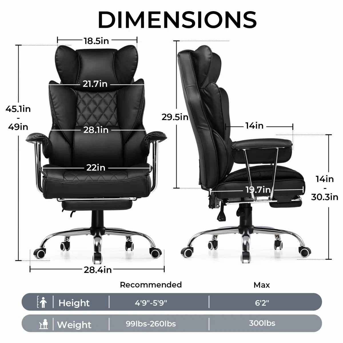 Volvor Big And Tall Gaming Chair With Pocket Spring Lumbar Support, Ergonomic Office Chair With Footrest, Executive Desk Chair With Outward Fixed Soft Armrests, Computer Chair With High Back