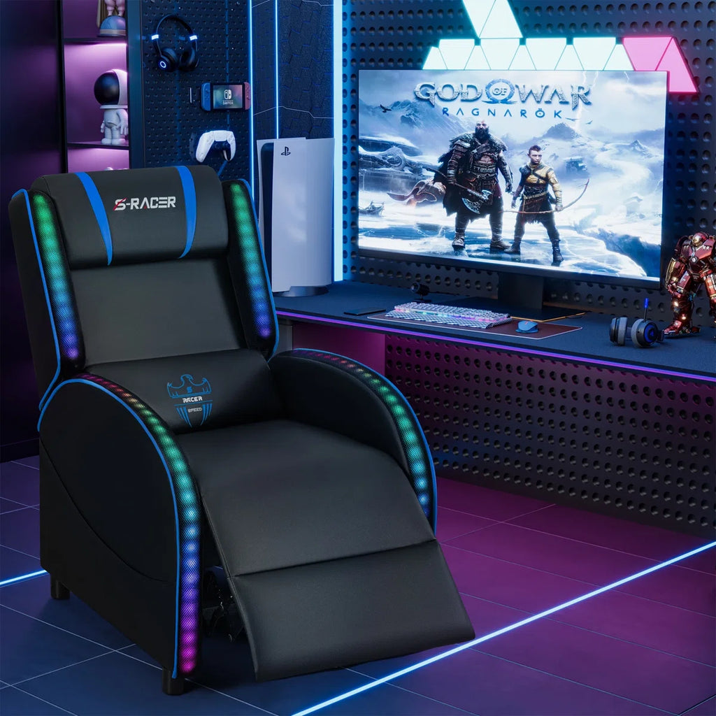 Volvor Faux Leather PC & Racing Game Chair with RGB LED Lights and Massage Lumbar Support