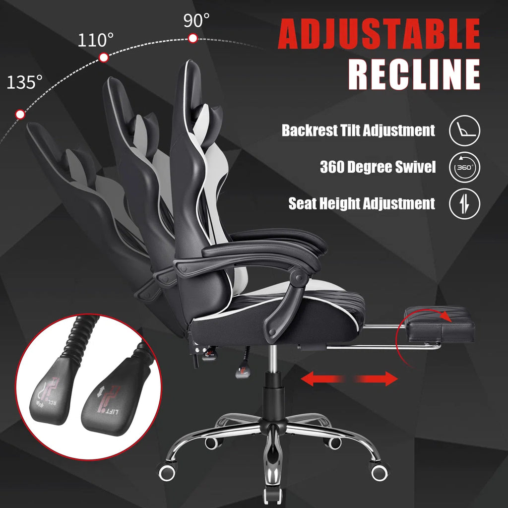 Volvor  Reclining Ergonomic Faux Leather Swiveling PC & Racing Game Chair with Footrest