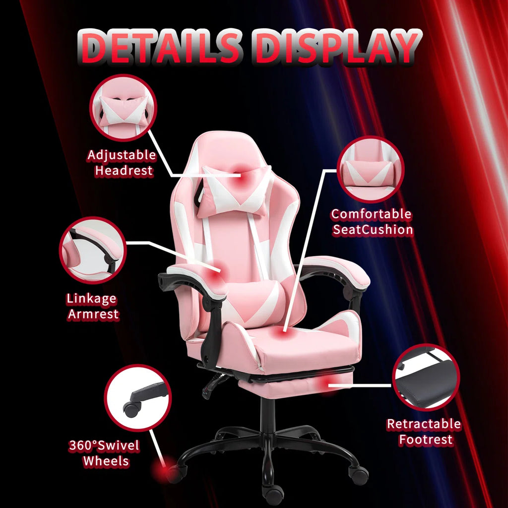 Volvor Knoble Adjustable Reclining Ergonomic Faux Leather Swiveling PC & Racing Game Chair with Footrest