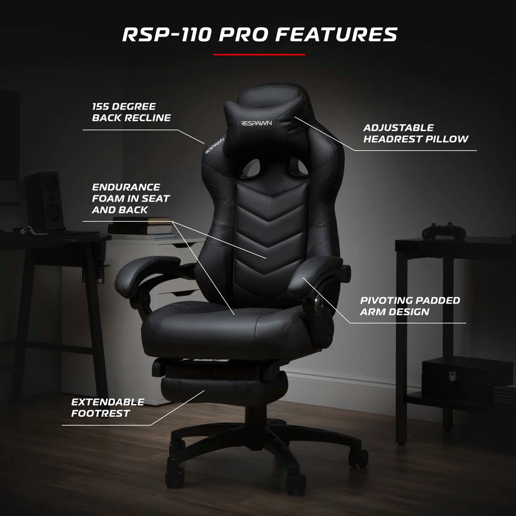 Volvor Respawn 110 Pro Gaming Chair - Gaming Chair with Footrest, Reclining Gaming Chair, Video Gaming Computer Desk Chair, Adjustable Desk Chair, Gaming Chairs For Adults With Headrest Pillow