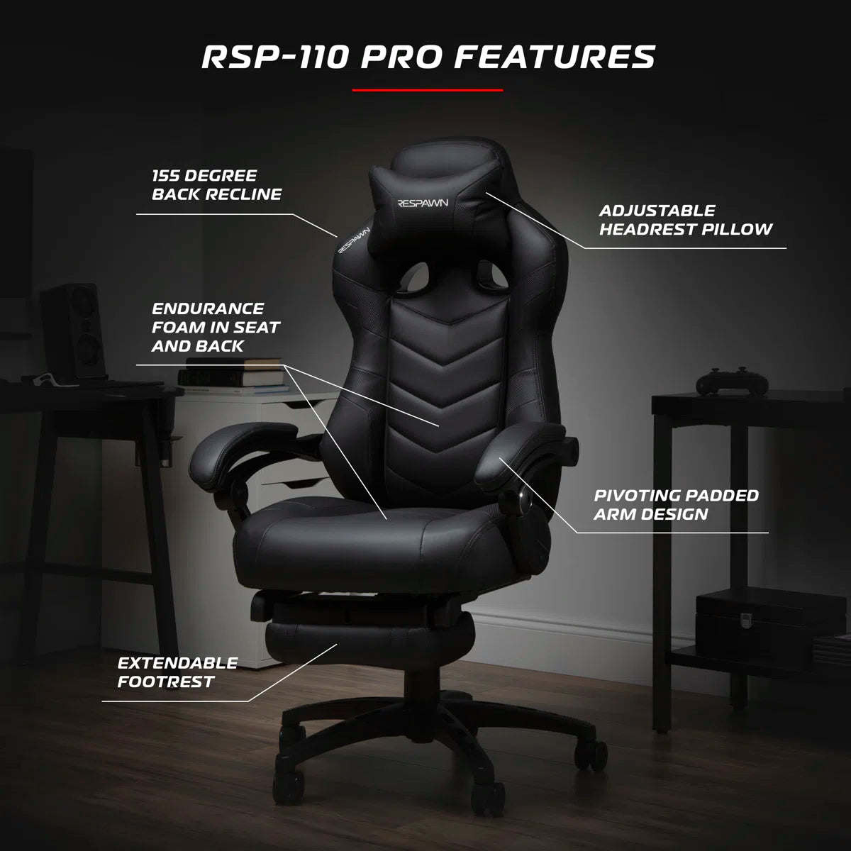 Volvor Respawn 110 Pro Gaming Chair - Gaming Chair with Footrest, Reclining Gaming Chair, Video Gaming Computer Desk Chair, Adjustable Desk Chair, Gaming Chairs For Adults With Headrest Pillow