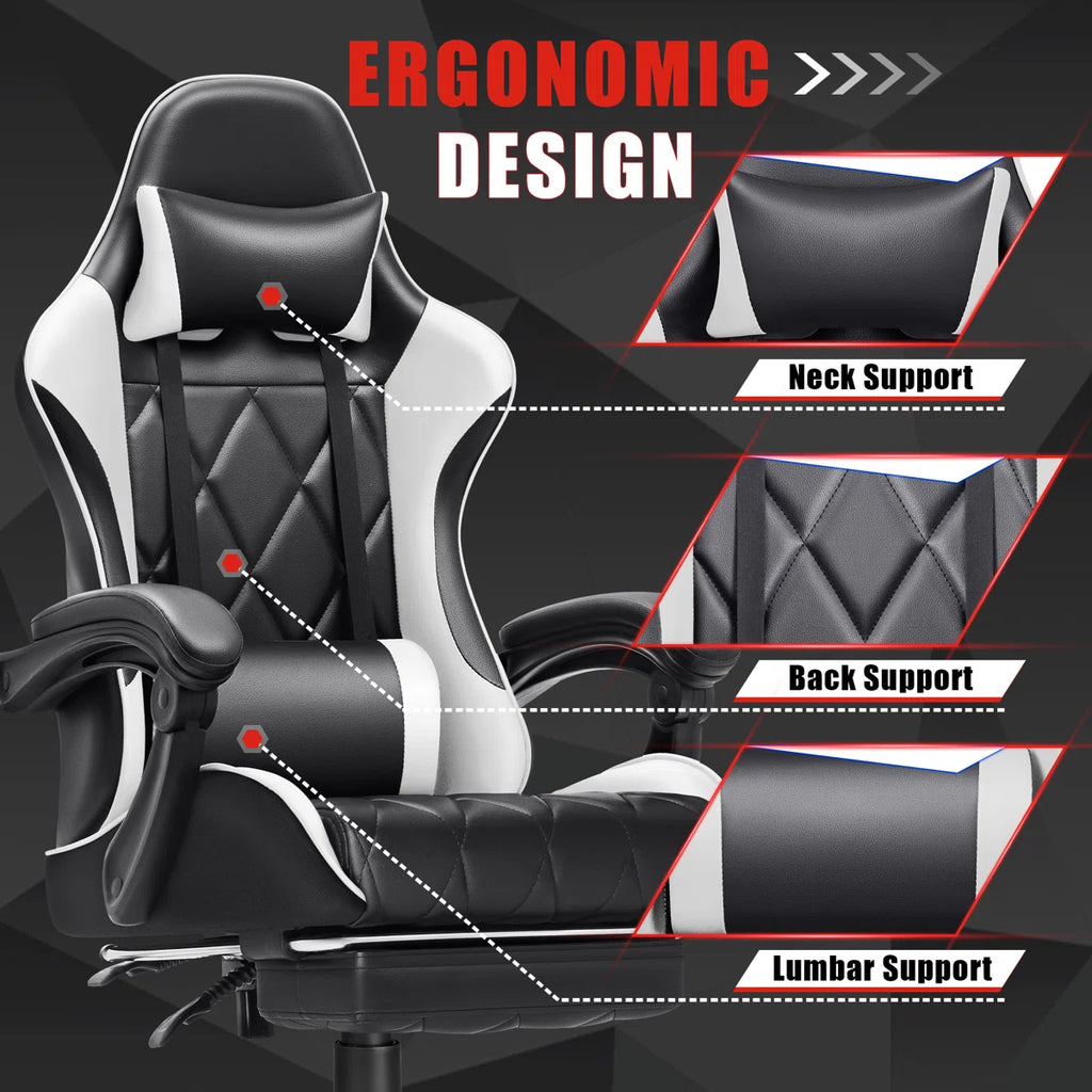 Volvor  Reclining Ergonomic Faux Leather Swiveling PC & Racing Game Chair with Footrest