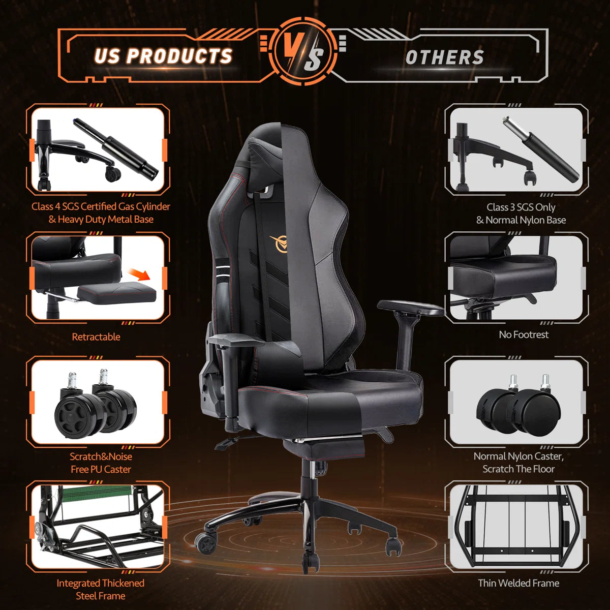 Volvor Danetta Big and Tall PU Leather Wide Back Ergonomic Gaming Chair with Retractable Footrest