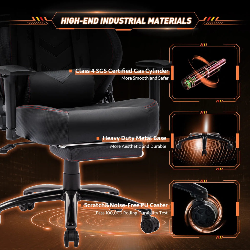 Volvor Danetta Big and Tall PU Leather Wide Back Ergonomic Gaming Chair with Retractable Footrest