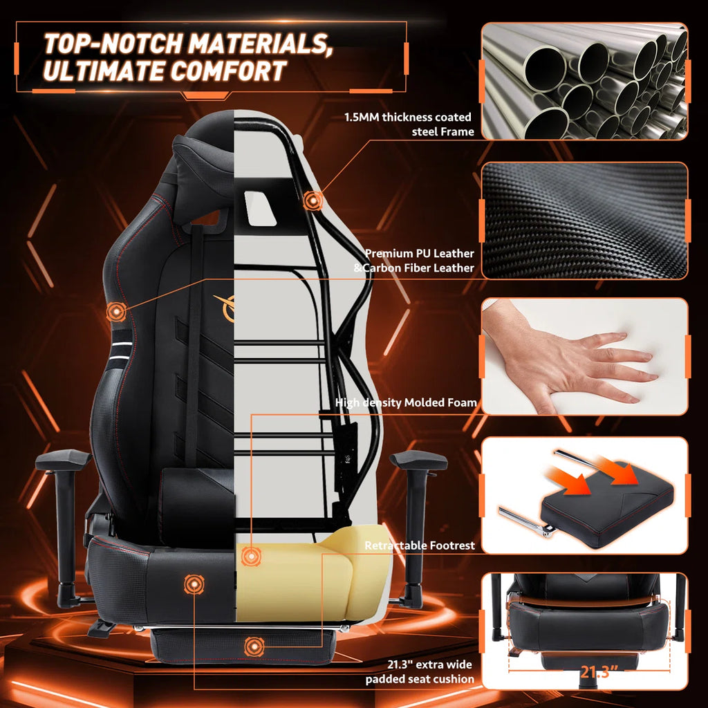 Volvor Danetta Big and Tall PU Leather Wide Back Ergonomic Gaming Chair with Retractable Footrest