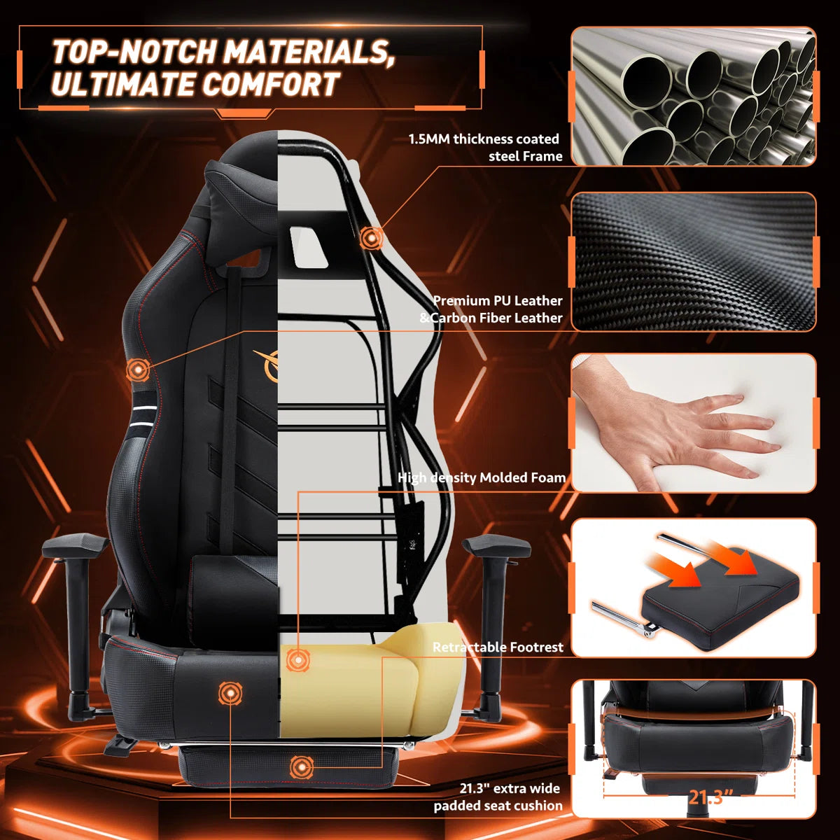 Volvor Danetta Big and Tall PU Leather Wide Back Ergonomic Gaming Chair with Retractable Footrest