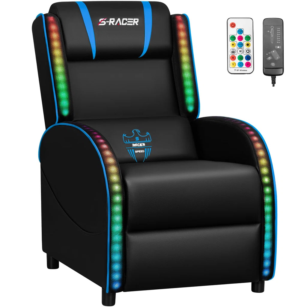 Volvor Faux Leather PC & Racing Game Chair with RGB LED Lights and Massage Lumbar Support