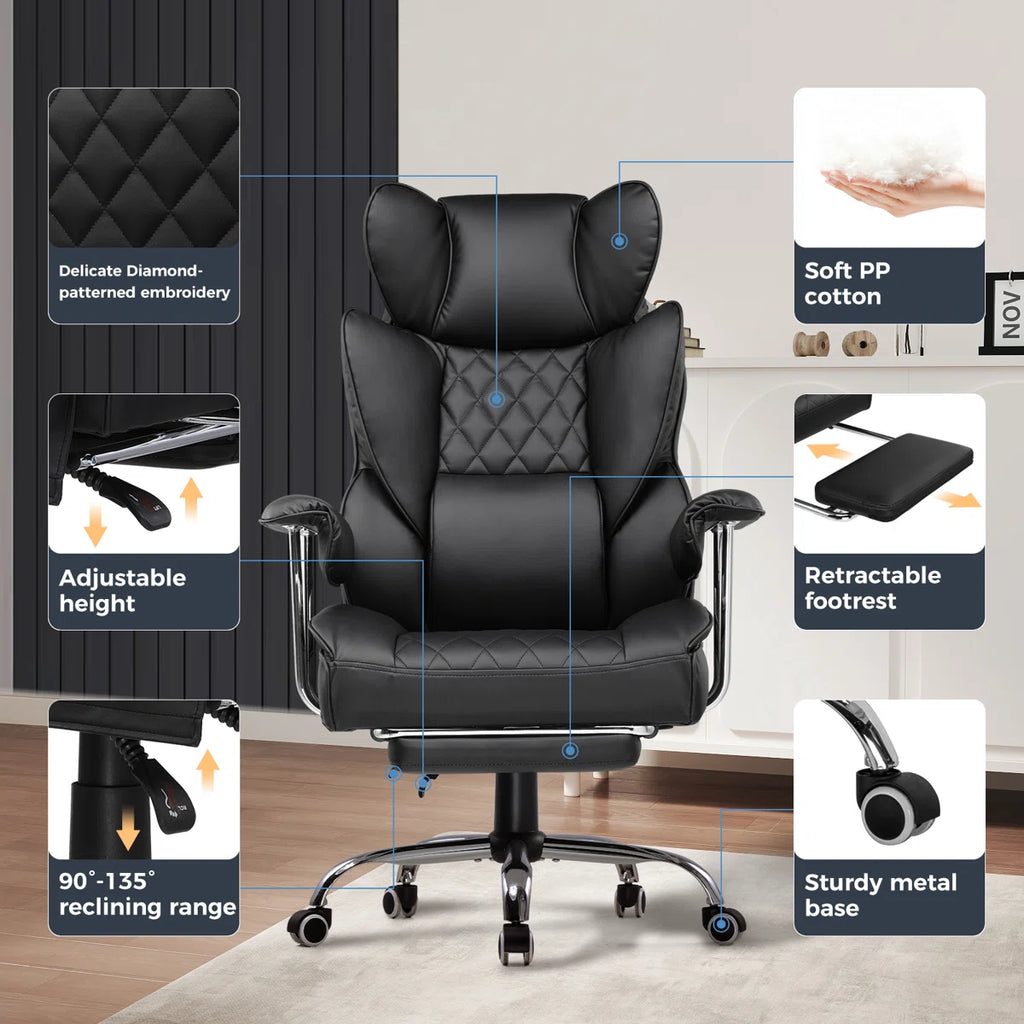 Volvor Big And Tall Gaming Chair With Pocket Spring Lumbar Support, Ergonomic Office Chair With Footrest, Executive Desk Chair With Outward Fixed Soft Armrests, Computer Chair With High Back