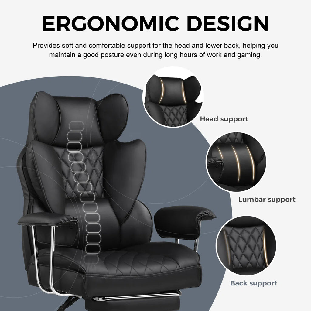 Volvor Big And Tall Gaming Chair With Pocket Spring Lumbar Support, Ergonomic Office Chair With Footrest, Executive Desk Chair With Outward Fixed Soft Armrests, Computer Chair With High Back